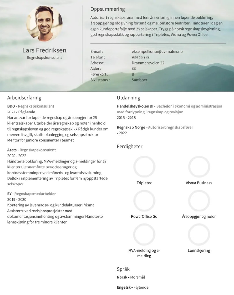 CV-mal Madrid – Tokolonneoppsett med scenisk toppbilde