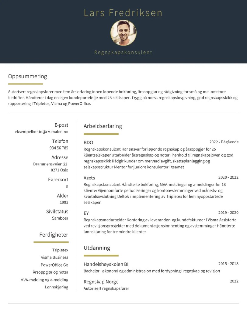 CV-mal Bryssel – Tokolonneoppsett med fet skrift i overskriftsblokken