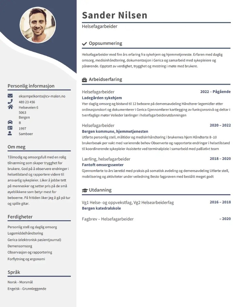 CV-mal Köpenhamn – Tokolonneoppsett med sidefeltpanel