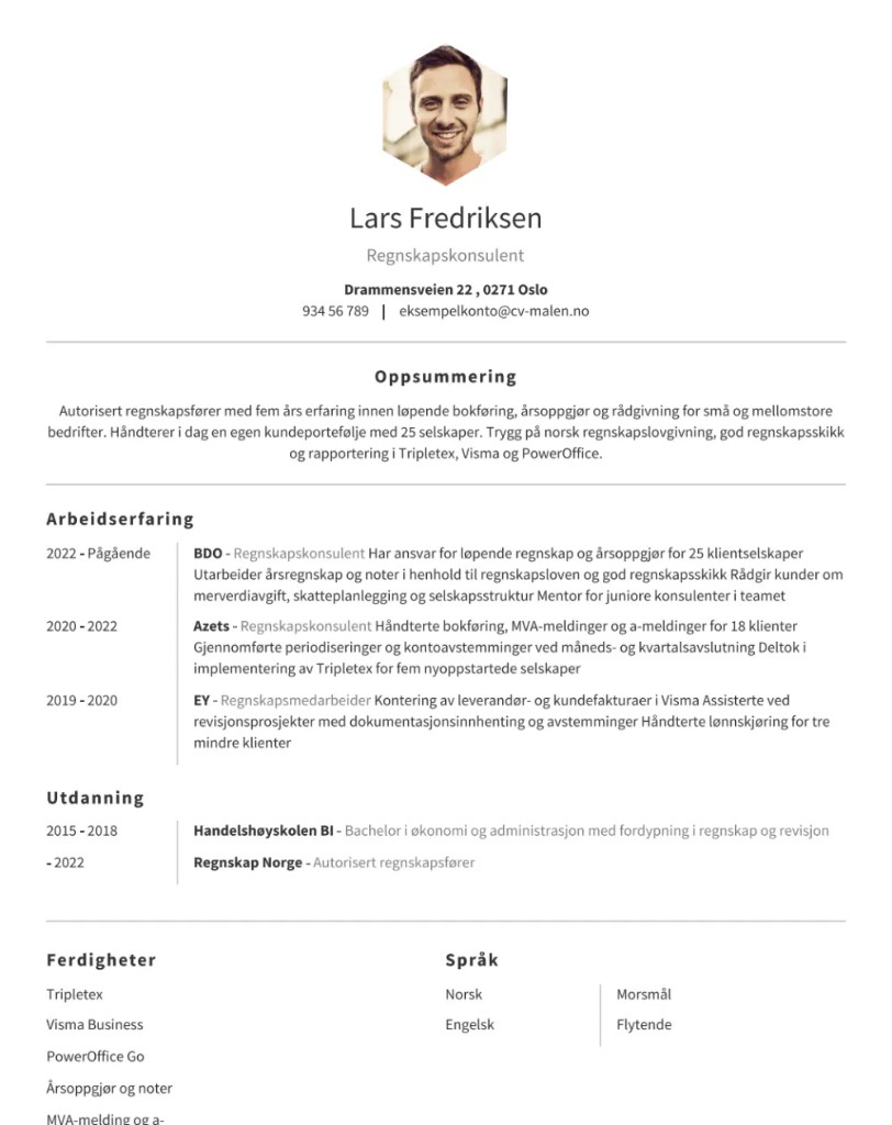 CV-mal Stockholm – Rent svart-hvitt-layout med én kolonne