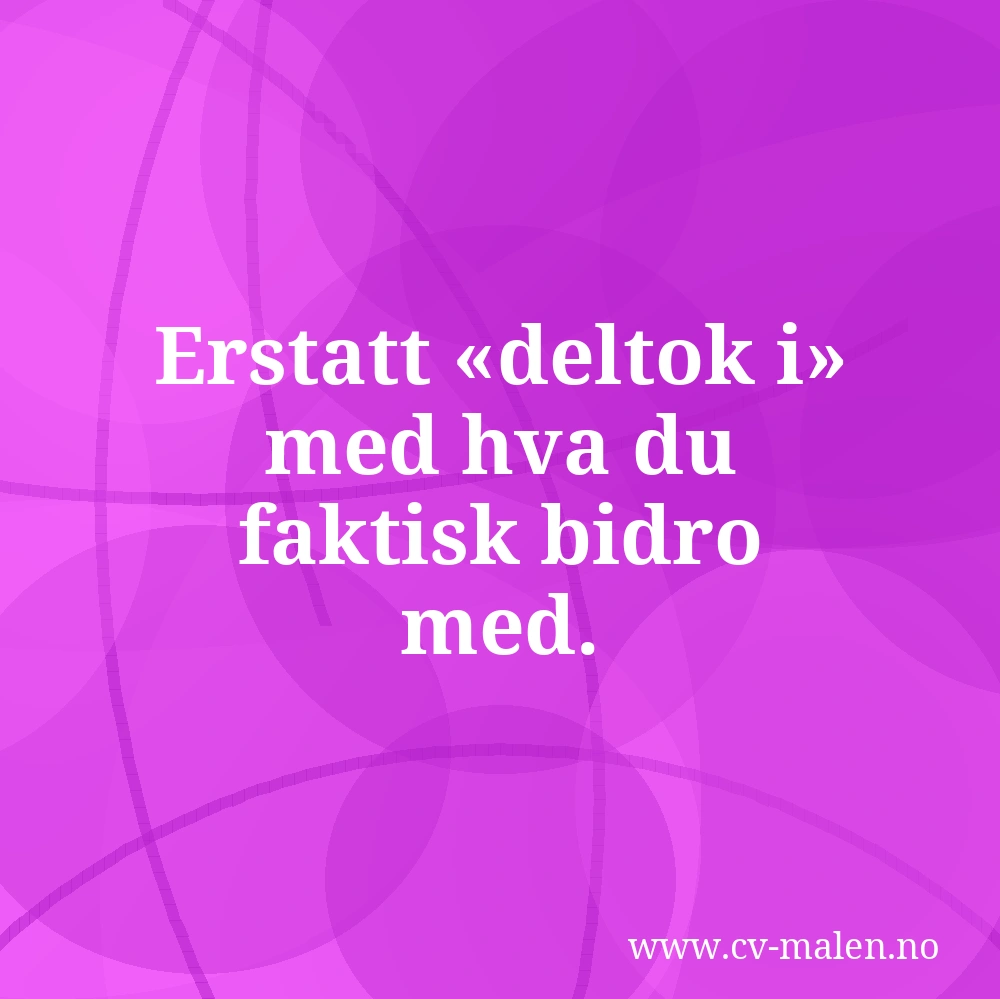 Erstatt «deltok i» med hva du faktisk bidro med.