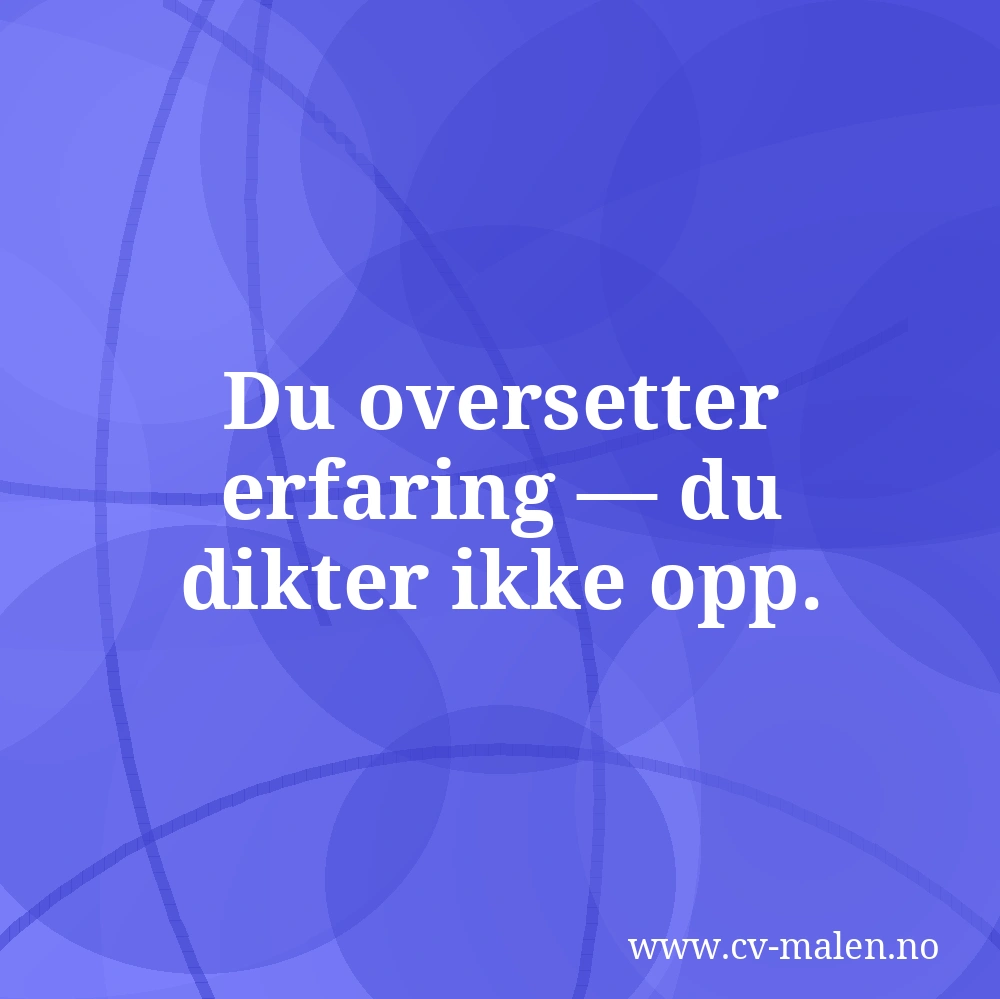 Du oversetter erfaring — du dikter ikke opp.