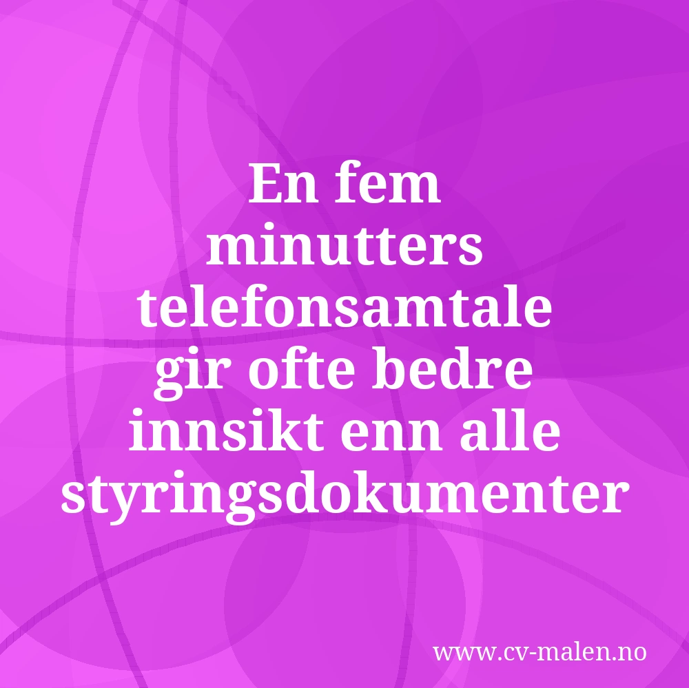 En fem minutters telefonsamtale gir ofte bedre innsikt enn alle styringsdokumenter